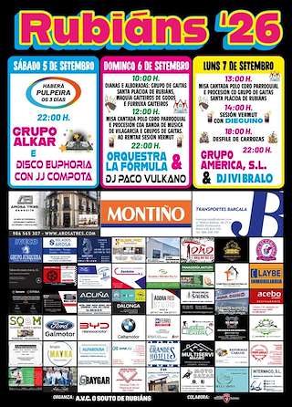 Fechas, información, programa, cartel, imágenes, mapa y ubicación de Santa Plácida y San Ramón de Rubiáns (2026) en Vilagarcía de Arousa