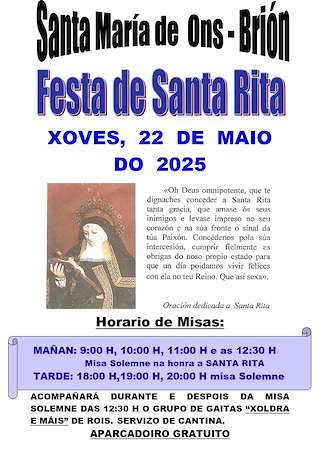 Fechas, información, programa, cartel, imágenes, mapa y ubicación de Santa Rita de Ons  en  Brión