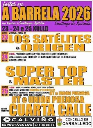 Fechas, información, programa, cartel, imágenes, mapa y ubicación de Santiago Apóstol de A Barrela (2026)  en  Carballedo