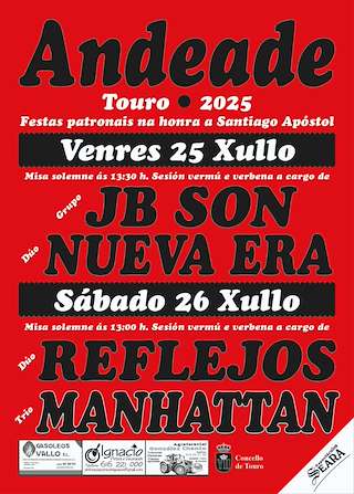 Fechas, información, programa, cartel, imágenes, mapa y ubicación de Santiago Apóstol de Andeade  en  Touro