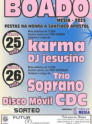Fechas, información, programa, cartel, imágenes, mapa y ubicación de Santiago Apóstol de Boado  en  Mesía