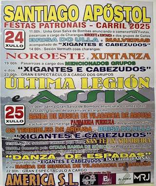 Fechas, información, programa, cartel, imágenes, mapa y ubicación de Santiago Apóstol de Carril  en  Vilagarcía de Arousa