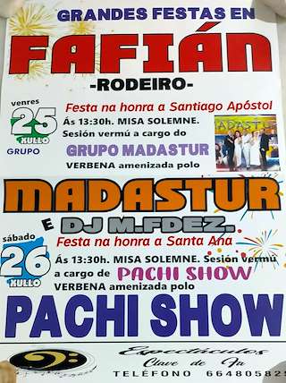 Fechas, información, programa, cartel, imágenes, mapa y ubicación de Santiago Apóstol de Fafián (2026)  en  Rodeiro