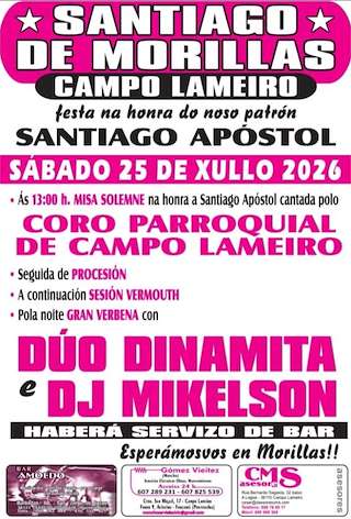 Fechas, información, programa, cartel, imágenes, mapa y ubicación de Santiago Apóstol de Morillas (2026)  en  O Campo Lameiro