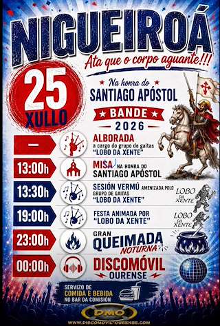 Fechas, información, programa, cartel, imágenes, mapa y ubicación de  Santiago Apóstol de Nigueiroá (2026)  en  Bande