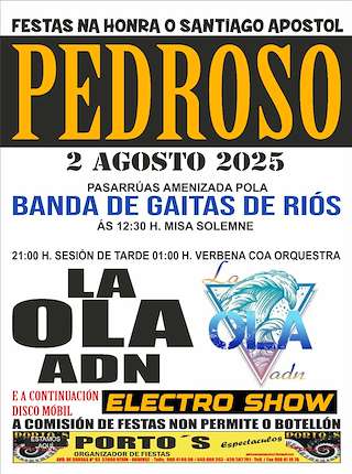 Fechas, información, programa, cartel, imágenes, mapa y ubicación de Santiago Apóstol de Pedroso  en  Riós