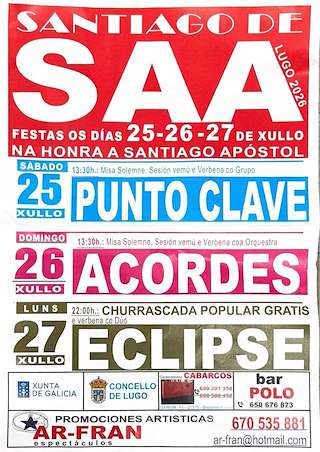Fechas, información, programa, cartel, imágenes, mapa y ubicación de Santiago Apóstol de Santiago de Saa (2026)  en  Lugo