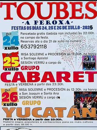 Fechas, información, programa, cartel, imágenes, mapa y ubicación de Santiago Apóstol de Toubes  en  A Peroxa