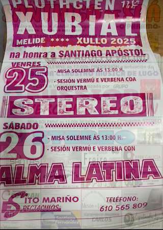 Fechas, información, programa, cartel, imágenes, mapa y ubicación de Santiago Apostol de Xubial  en  Melide