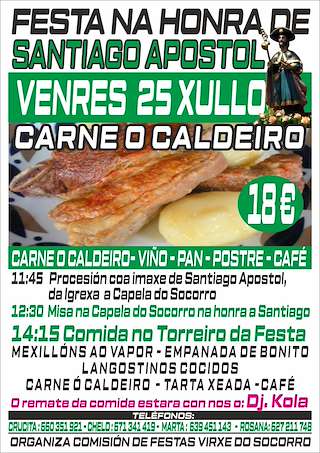 Fechas, información, programa, cartel, imágenes, mapa y ubicación de Santiago Apóstol - Festa da Carne o Caldeiro   en  Ponteareas