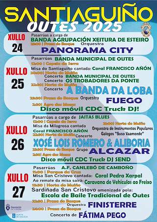 Fechas, información, programa, cartel, imágenes, mapa y ubicación de Santiago Apóstol, la Milagrosa y San Cristóbal  en  Outes