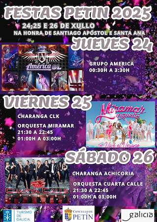 Fechas, información, programa, cartel, imágenes, mapa y ubicación de Santiago Apóstol y Santa Ana  en  Petín