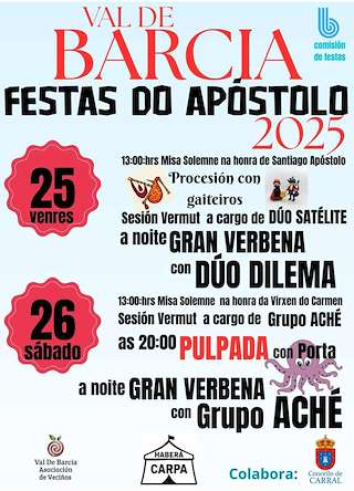 Fechas, información, programa, cartel, imágenes, mapa y ubicación de Santiago Apóstolo de Barcia  en  Carral
