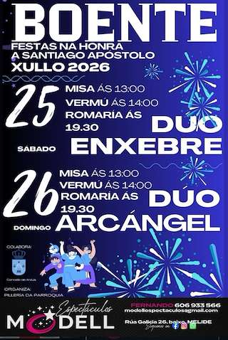 Fechas, información, programa, cartel, imágenes, mapa y ubicación de Santiago Apóstolo de Boente (2026)  en  Arzúa