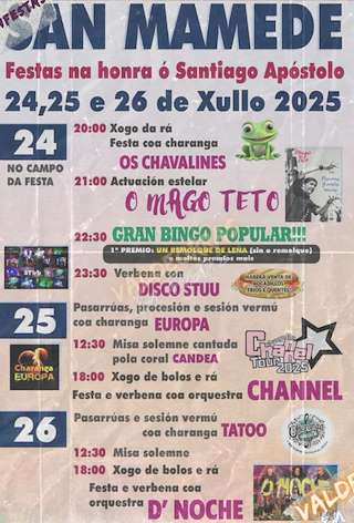 Fechas, información, programa, cartel, imágenes, mapa y ubicación de Santiago Apóstolo de San Mamede  en  Viana do Bolo