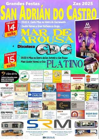 Fechas, información, programa, cartel, imágenes, mapa y ubicación de Santísimo Sacramento, San Antonio y San Roque de San Adrián do Castro  en  Zas