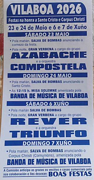 Fechas, información, programa, cartel, imágenes, mapa y ubicación de Santo Cristo y Corpus Christi (2026)  en  Vilaboa