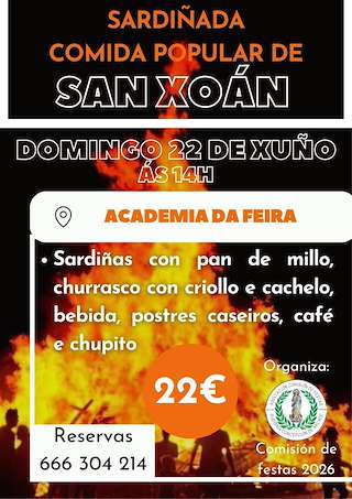 Fechas, información, programa, cartel, imágenes, mapa y ubicación de Sardiñada e Comida Popular de San Xoán de Arcade  en  Soutomaior