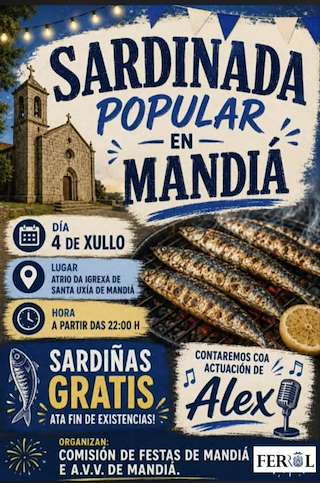 Fechas, información, programa, cartel, imágenes, mapa y ubicación de Sardiñada Popular de Mandiá (2026)  en  Ferrol
