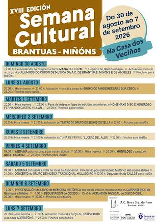 Fechas, información, programa, cartel, imágenes, mapa y ubicación de XVIII Semana Cultural de Brantuas-Niñóns (2026) en Ponteceso
