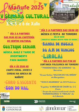 Fechas, información, programa, cartel, imágenes, mapa y ubicación de V Semana Cultural de Mañufe  en  Gondomar