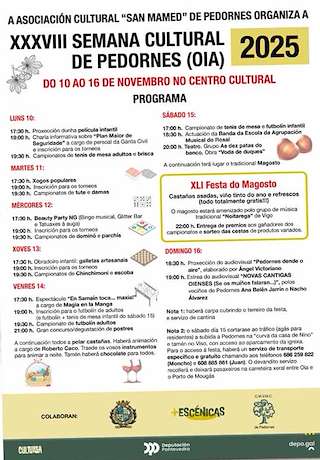 Fechas, información, programa, cartel, imágenes, mapa y ubicación de XXXVIII Semana Cultural Pedornes - XLI Magosto Popular (2025)  en  Oia