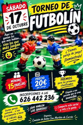 Fechas, información, programa, cartel, imágenes, mapa y ubicación de Torneo de Futbolín de Currás  (2026)  en  Tomiño