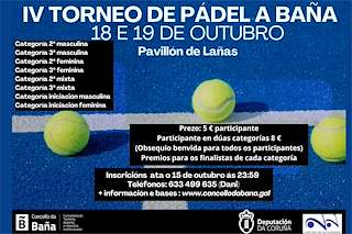 Fechas, información, programa, cartel, imágenes, mapa y ubicación de IV Torneo de Pádel (2025)  en  A Baña