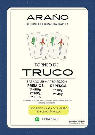 Fechas, información, programa, cartel, imágenes, mapa y ubicación de Torneo de Truco de Araño  en  Rianxo