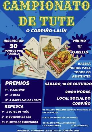 Fechas, información, programa, cartel, imágenes, mapa y ubicación de II Torneo de Tute de O Corpiño (2026)  en  Lalín