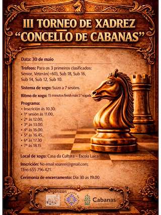 Fechas, información, programa, cartel, imágenes, mapa y ubicación de III Torneo de Xadrez (2026)  en  Cabanas