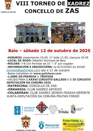 Fechas, información, programa, cartel, imágenes, mapa y ubicación de VIII Torneo de Xadrez  (2025)  en  Zas