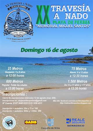 Fechas, información, programa, cartel, imágenes, mapa y ubicación de XX Travesía a Nado Memorial Miguel Santos (2026) en Miño