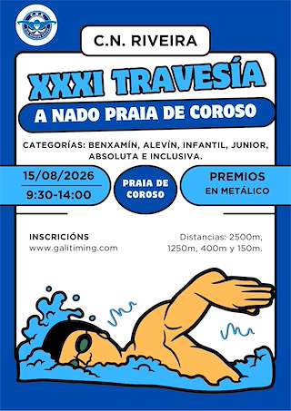 Fechas, información, programa, cartel, imágenes, mapa y ubicación de XXXI Travesía a Nado Praia de Coroso (2026) en Ribeira