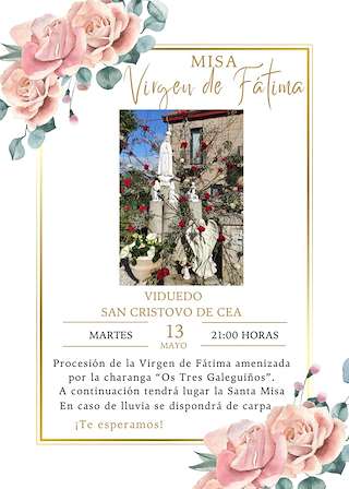 Fechas, información, programa, cartel, imágenes, mapa y ubicación de Virgen de Fátima de Viduedo  en  San Cristovo de Cea