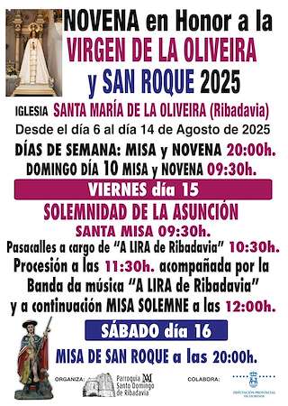 Fechas, información, programa, cartel, imágenes, mapa y ubicación de Virgen de la Oliveira y San Roque  en  Ribadavia