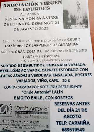 Fechas, información, programa, cartel, imágenes, mapa y ubicación de Virgen de Lourdes de Altamira   en  Cambre