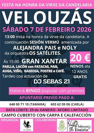 Fechas, información, programa, cartel, imágenes, mapa y ubicación de Virxe da Candelaria de Velouzás  (2026)  en  Paderne
