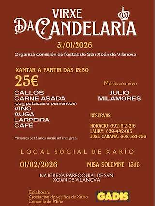 Fechas, información, programa, cartel, imágenes, mapa y ubicación de Virxe da Candelaria (2026)  en  Miño