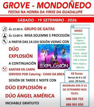 Fechas, información, programa, cartel, imágenes, mapa y ubicación de Virxe da Guadalupe de Grove (2026) en Mondoñedo