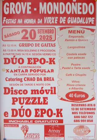 Fechas, información, programa, cartel, imágenes, mapa y ubicación de Virxe da Guadalupe de Grove  en  Mondoñedo