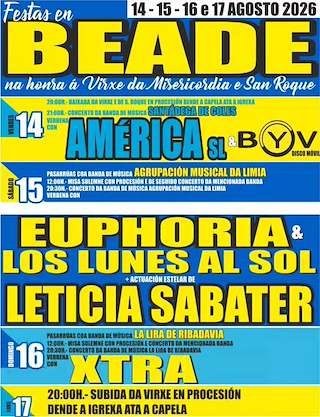 Fechas, información, programa, cartel, imágenes, mapa y ubicación de Virxe da Misericordia e San Roque (2026) en Beade