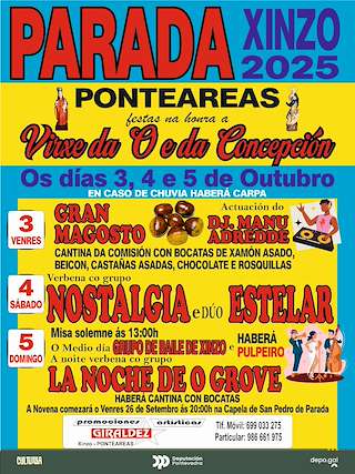 Fechas, información, programa, cartel, imágenes, mapa y ubicación de Virxe da O e da Concepción de Parada - Xinzo (2025)  en  Ponteareas