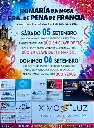 Fechas, información, programa, cartel, imágenes, mapa y ubicación de Virxe da Pena de Francia de O Freixo (2026) en As Pontes de García Rodríguez