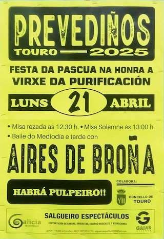 Fechas, información, programa, cartel, imágenes, mapa y ubicación de Virxe da Purificación de Prevediños  en  Touro