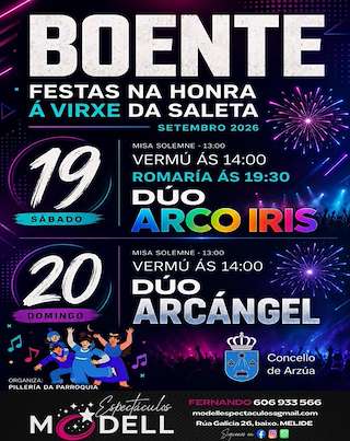 Fechas, información, programa, cartel, imágenes, mapa y ubicación de Virxe da Saleta de Boente (2026)  en  Arzúa