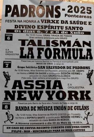 Fechas, información, programa, cartel, imágenes, mapa y ubicación de Virxe da Saúde e Espíritu Santo de Padróns  en  Ponteareas