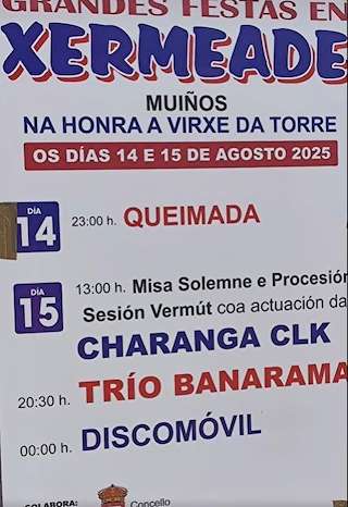 Fechas, información, programa, cartel, imágenes, mapa y ubicación de Virxe da Torre de Xermeade  en  Muíños