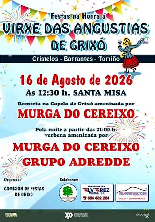 Fechas, información, programa, cartel, imágenes, mapa y ubicación de Virxe das Angustias de Grixó (2026) en Tomiño