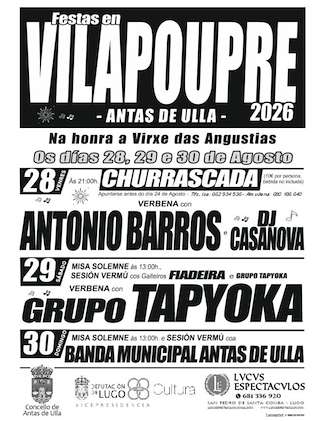 Fechas, información, programa, cartel, imágenes, mapa y ubicación de Virxe das Angustias de Vilapoupre (2026)  en  Antas de Ulla